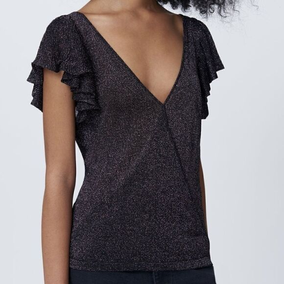 Rebecca Minkoff Marla Sweater Ruffled Wrap Sparkle - Picture 1 of 8